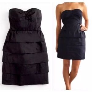 J Crew Strapless Black Mini Dress Ruffled Skirt